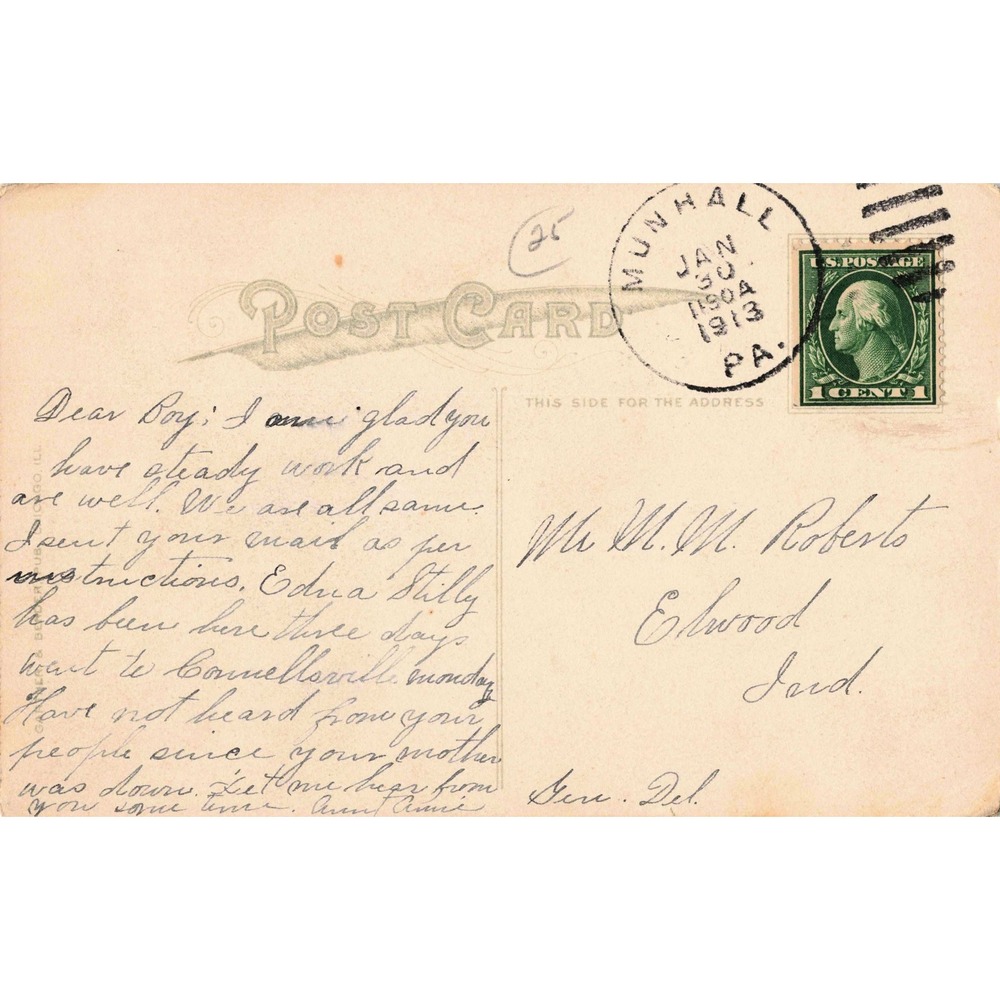 Woman Feathered Headwear Printed Artist Signature Postcard Munhall PA 1913 - Picture 2 of 2